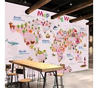 Papier Peint Panoramique Intissé Photo Mural 300x210 cm 3D Grande Carte Du Monde Animaux Motif Muraux Geant Mat Poster Maps International Wallpaper pour Salon Cuisines Bureau Chambre d'enfants Décor