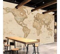 Papier Peint Panoramique Intissé Photo Mural 300x256 cm 3D Grande Carte Du Monde Motif Muraux Geant Mat Poster Maps International Vintage Wallpaper pour Salon Cuisines Bureau Chambre d'enfants Décor