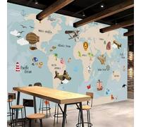 Papier Peint Panoramique Intissé Photo Mural 350x256 cm 3D Grande Carte Du Monde Motif Muraux Geant Mat Poster Maps International Wallpaper pour Salon Cuisines Bureau Chambre d'enfants Décor