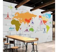 Papier Peint Panoramique Intissé Photo Mural 350x256 cm 3D Grande Carte Du Monde Motif Muraux Geant Mat Poster Maps International Wallpaper pour Salon Cuisines Bureau Chambre d'enfants Décor