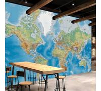 Papier Peint Panoramique Intissé Photo Mural 366x254 cm 3D Grande Carte Du Monde Motif Muraux Geant Mat Poster Bleu L'Europe Politique Wallpaper pour Salon Cuisines Bureau Chambre d'enfants Décor