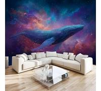 Papier Peint Panoramique Intissé Photo Mural Baleine Bleue Ciel étoilé 200x140 cm 3D Motif Muraux Geant Mat Poster Animaux Kawaii Décoration murale Art non tissé décoration chambre TV mur salon