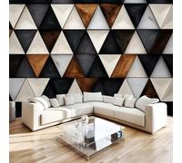 Papier Peint Panoramique Intissé Photo Mural Géométrie Triangle 150x105 cm 3D Motif Muraux Geant Mat Poster Grain De Bois Moderne Décoration murale Art non tissé décoration chambre TV mur salon R1184
