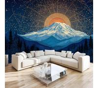 Papier Peint Panoramique Intissé Photo Mural Montagnes Enneigées étoiles 150x105 cm 3D Motif Muraux Geant Mat Poster Rêve Décoration murale Art non tissé décoration chambre TV mur salon R1120