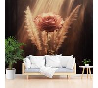 Papier Peint Panoramique Intissé Roses Vintage Ombres et Lumières 200x140cm(L x H) - Revêtement Mural pour Chambre Salon - Moderne Roseau Fleurs de Roseau Décoration Murale Poster Mural xxl