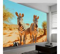 Papier Peint Panoramique Intissé Zèbre Désert Paysage Animal, Jaune Poster Photo Muraux Pour Cuisine Chambre, Restaurant, Salon Chambre Chambre D'Enfant, Fond Tv Décoration Murale (350 x 256 CM)