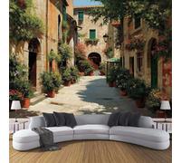 Papier Peint Panoramique Italie Rues Poster Intissé Geant Mural 3D 350× 256cm Photo Mural Rétro Architecture Wallpaper pour Chambre Salon Personnalisé XXL Décoration Murale Brun
