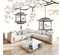 Papier Peint Panoramique Japonais Papier Peint Intissé Fleurs de Cerisier Poster Trompe l'oeil Mural 3D Art Décoration Murale Salon Chambre 450x315 cm 2808b