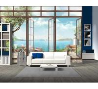 Papier Peint Panoramique Jardin 450x315 cm Papier Peint Intissé 3D Vue Sur La Mer Muraux Tapisserie Photo Décoration Murale Poster Mural XXL pour Chambre Salon 624-ABP