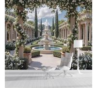 Papier Peint Panoramique Jardin De La Fontaine En Marbre 200x140cm, L'Architecture Française Élégante Papier Peint Soie Mural, Couleur Crème Poster Mural Impression 3D Pour Salon Chambre Décor Murale