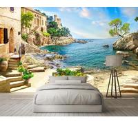 Papier Peint Panoramique Jardin Mer Architecture 310x250cm Papier Peint 3D Intissé Tapisserie Poster Chambre Salon Decoration Murale -MIWEI Wallpaper-ZXY-03758