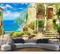 Papier Peint Panoramique Jardin Mer Architecture 310x250cm Papier Peint 3D Intissé Tapisserie Poster Chambre Salon Decoration Murale -MIWEI Wallpaper-ZXY-02678