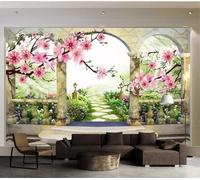 Papier Peint Panoramique Jardin Paysager 150x105 cm 3D Papier Peint Intissé Fleur de Pêcher Photo Trompe l'oeil Poster Grand Mural Salon Chambre Enfant Chambre Décoration Murale a-2737