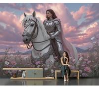 Papier Peint Panoramique Jeune Fille Romantique Chevalier 300x210cm - Papier Peint Soie Style Conte Fées Rétro - Poster Geant Mural 3D - Décoration Murale pour Salon Chambre d'enfants restaurant, Rose