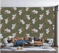 Papier Peint Panoramique Koala Grimpant Aux Arbres Animaux De Dessin Animé Gris-Vert 200X140Cm Poster Géant Mural 3D,Décoration Murale Premium,Pour Salon,Chambre Adulte,Chambre D'Enfants & Bureau