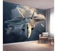 Papier Peint Panoramique La science-fiction Papier Peint Intissé Gris avions de chasse nuages Poster Decoration Murale Chambre Cuisine Salon Chambre D'Enfant, 350 x 256 cm