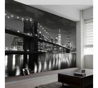 Papier Peint Panoramique la Ville de New York Mural 250x175 cm 3D Papier Peint Intisse Vue de Nuit de New York Fresque Murale Chambre Coucher Salon Décoration Photo Poster Geant Murale w.3435