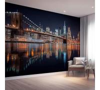 Papier Peint Panoramique la Ville de New York Mural 450x315 cm 3D Papier Peint Intisse Vue de Nuit de New York Fresque Murale Chambre Coucher Salon Décoration Photo Poster Geant Murale w.3566