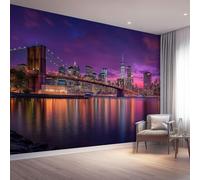 Papier Peint Panoramique la Ville de New York Mural 450x315 cm 3D Papier Peint Intisse Vue de Nuit de New York Fresque Murale Chambre Coucher Salon Décoration Photo Poster Geant Murale w.3557