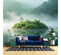 Papier Peint Panoramique Lac De Montagne Brumeux Mural Paysage Pour Salon/Chambre 371 Cm X 280 Cm (L X H) Papier Peint Intissé Art Moderne Tapisserie Murale Panoramique - Non Autocollant Lac De Mon
