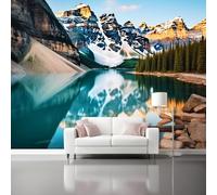 Papier Peint Panoramique Lacs De Montagne, 300 x 210 cm Style Naturel Papier Peint Intissé Personnalisé Photo Murale pour Salon Chambre d'enfants Appartement Décoration Murale, Vert Émeraude