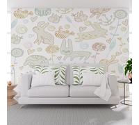 Papier Peint Panoramique Lapin Animal De Dessin Animé Peint Papier Peint Intissé Poster Mural xxl Fleur De Coeur De Tournesol Poster Geant Mural pour Salon Chambre Décoration Murale 390x260cm(L x H)
