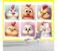 Papier Peint Panoramique Les Poussins Ont Des Expressions Différentes 250x175cm Papier Peint Mural, Poster Geant Mural 3D, Animaux De Dessin Animé Amusants Décoration Murale Pour Salon Chambre Décor