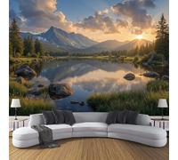 Papier Peint Panoramique Lever De Soleil Sur Les Lacs De Montagne, Murales Panoramique Paysages Naturels Paisibles Multicolore Papier Peint Soie Pour Salon Chambre à Coucher Décoration 400x280cm