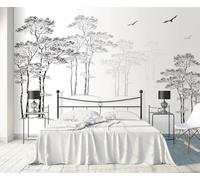 Papier Peint Panoramique Ligne D'Arbre Noir Et Blanc 450x300cm Papier Peint 3D Intissé Tapisserie Poster Chambre Salon Decoration Murale -MIWEI Wallpaper-ZXY-44343