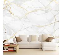 Papier Peint Panoramique Ligne de Marbre Or & Blanc 200x140 cm | Revêtement Mural Intissé pour Salon | Décoration Murale Design Maison pour Adulte et Enfant, Tapisserie de Luxe Impression HD Pro