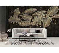 Papier Peint Panoramique Ligne Dorée De Feuilles De Plantes Tropicales 250x175cm Papier Peint 3D Intissé Tapisserie Poster Chambre Salon Decoration Murale -MIWEI Wallpaper-ZXY-40179