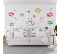 Papier Peint Panoramique Lignes Géométrique Fleurs Poster Geant Mural, Fleurs Géométrique Peintes Papier Peint Intissé Mural pour Salon Canapé TV Fond Décoration Murale 200x140cm(L x H)