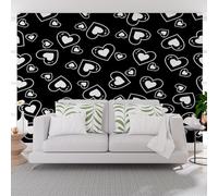 Papier Peint Panoramique Lignes Géométrique Noires Amour Papier Peint Intissé Cœur Géométrique Peint Tapisserie Panoramique Salon, Décoration Murale Chambre, 300x210cm(L x H)