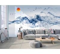 Papier Peint Panoramique Lignes Géométriques Abstraites Bleues 450x300cm Papier Peint 3D Intissé Tapisserie Poster Chambre Salon Decoration Murale -MIWEI Wallpaper-ZXY-09756