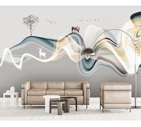 Papier Peint Panoramique Lignes Paysage Montagne Et Eau 400x255cm Papier Peint 3D Intissé Tapisserie Poster Chambre Salon Decoration Murale -MIWEI Wallpaper-ZXY-01123