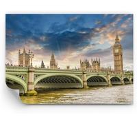 Papier Peint Panoramique Londres 250x175 cm Papier Peint Intissé 3D Bâtiments Urbains Muraux Tapisserie Photo Décoration Murale Poster Mural XXL pour Chambre Salon 2588-ABC