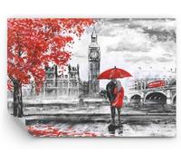 Papier Peint Panoramique Londres 450x315 cm Papier Peint Intissé 3D Couple Romantique Muraux Tapisserie Photo Décoration Murale Poster Mural XXL pour Chambre Salon 2608-ABC