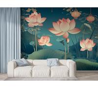 Papier Peint Panoramique Lotus Fleur Orientale 3D - Motif Botanique Nénuphar - Décoration Murale pour Salon & Chambre, Intissé Autocollant Papier Mural, 100x70 cm F-432