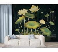 Papier Peint Panoramique Lotus Fleur Orientale - Papier Peint Intissé Autocollant - Botanique Nénuphar Décoration Murale - Adhésif Mural pour Salon Chambre, 150x100 cm - F-510