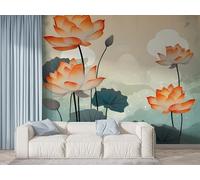 Papier Peint Panoramique Lotus Fleur Orientale - Papier Peint Intissé Autocollant - Botanique Nénuphar Décoration Murale - Adhésif Mural pour Salon Chambre, 200x140 cm - F-540