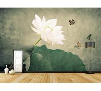 Papier Peint Panoramique Lotus Floral Vintage Papier Peint 3D Tapisserie Mural Salon Chambre Décoration Murale -ZX17450-400x280cm