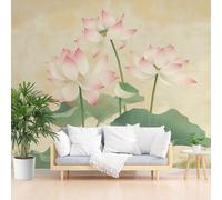 Papier Peint Panoramique Lotus Plantes Vintage 500x317cm(L x H) Papier Peint Intissé Décoration Murale Moderne - Tapisserie Décorative pour Chambre Salon - Fleurs D'Art Oriental