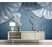 Papier Peint Panoramique Lotus Poisson Vintage 450x300cm Papier Peint 3D Intissé Tapisserie Poster Chambre Salon Decoration Murale -MIWEI Wallpaper-ZXY-04788