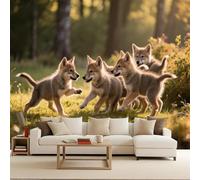 Papier Peint Panoramique Loup Fresque Murale Intissée 300 x 210 cm 3D Effet Animaux Forêt Photo Papier Peint Poster pour Chambre Salon Décoration Murale F566