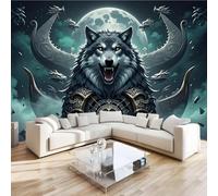Papier Peint Panoramique Loup Rétro 300x230 cm Poster Murale 3D Voilier Runes Univers Tapisserie Photo Peinture Murale,Papier Peint Intissé Fresque pour Salon Chambre Toile Fond TV