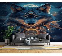 Papier Peint Panoramique Loups Mythologie Nordique Intissé Poster Fresque Murale 3D Ciel étoilé Wallpaper pour Salon Chambre d'enfant Restaurant Couloir TV Fond Décoration Murale 250x175 cm H1418