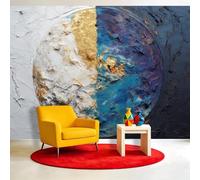 Papier Peint Panoramique, Lune Géométrique 400 x 280 cm 3D Poster Geant Mural - Cercle Abstrait Papier Peint pour Salon, Adulte Chambre d'enfants et Étude Restaurant Décoration