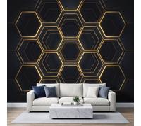 Papier Peint Panoramique Luxe Hexagone Nid d'Abeille Géométrique, Affiche Murale Gris Foncé, Technologie Futuriste Papier Peint Mural 3D pour Salon Chambre d'enfants Restaurant 300L x 210H cm