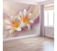 Papier Peint Panoramique Luxe Ligne Vague Lys 350 x 256 CM, 3D Papier Peint Intissé Rose pâle Photo Poster Mural Salon Adulte Chambre D'Enfants Restaurant Décoration Murale