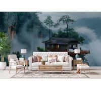 Papier Peint Panoramique Maison En Bois De Style Zen Papier Peint Intissé Fresque Murale Art Asiatique 3D Peinture Murale Poster 300x210cm Pour Salon Chambre Bureau, Moderne Décoration Murale 4X45